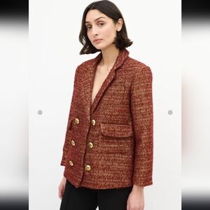 Smythe Metallic Double Breasted Tweed Jacket Orange 6 NWOT